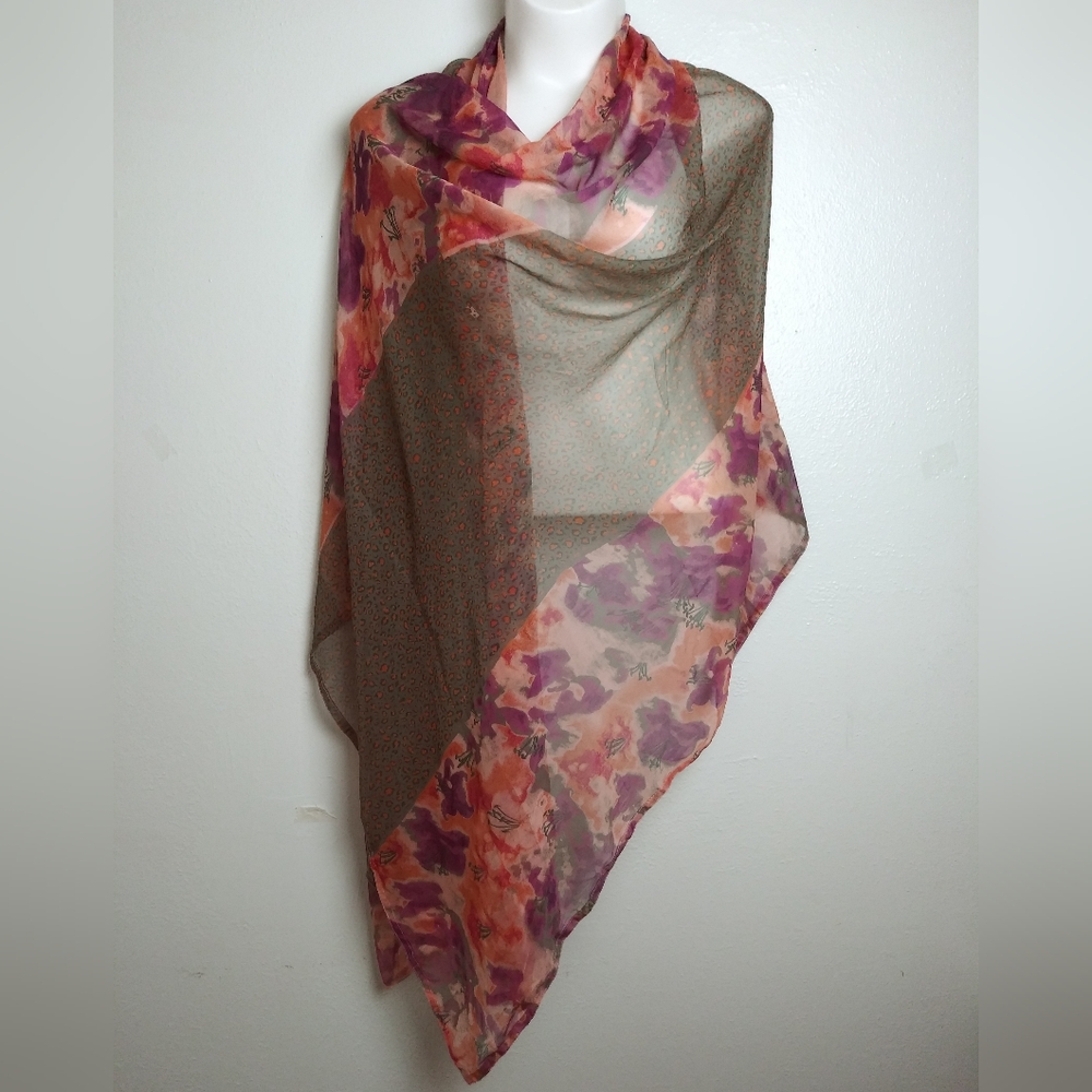 Casual Shawl Wrap Animal Print Floral 42"× 98" Light Weight Semi Sheer